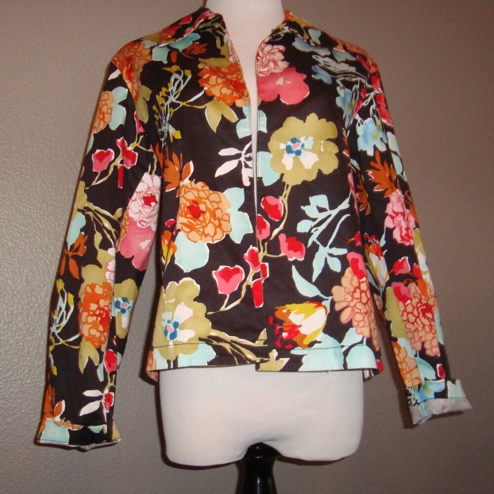 Cold Water Creek Black Floral Open Jacket sz PS